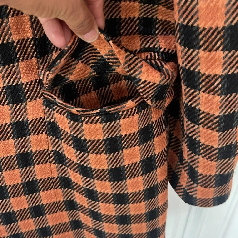 Vintage BARAMI 100% WOOL COAT BLAZER SZ 12 FULLY LINED BLACK ORANGE HOUNDSTOOTH - Picture 6 of 17